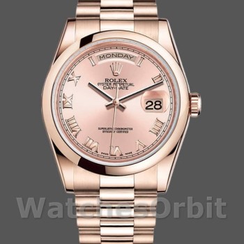 Unisex's Rolex Day-Date 36mm Unisex-118205-Rose Gold-Pink Dial-Automatic Pink