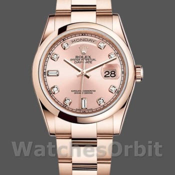 Unisex's Rolex Day-Date 36mm Unisex-118205-Rose Gold-Pink Diamond Dial Pink