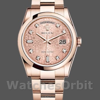 Unisex's Rolex Day-Date 36mm Unisex-118205-Rose Gold-Pink Jubilee Diamond Dial Pink