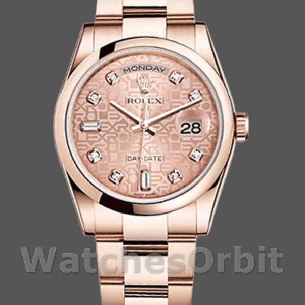 Unisexs Rolex Day-Date 36mm Unisex-118205-Rose Gold-Pink Jubilee Diamond Dial Pink Replica Image