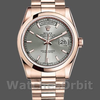 Unisex's Rolex Day-Date 36mm Unisex-118205-Rose Gold-Rhodium Grey Dial Grey