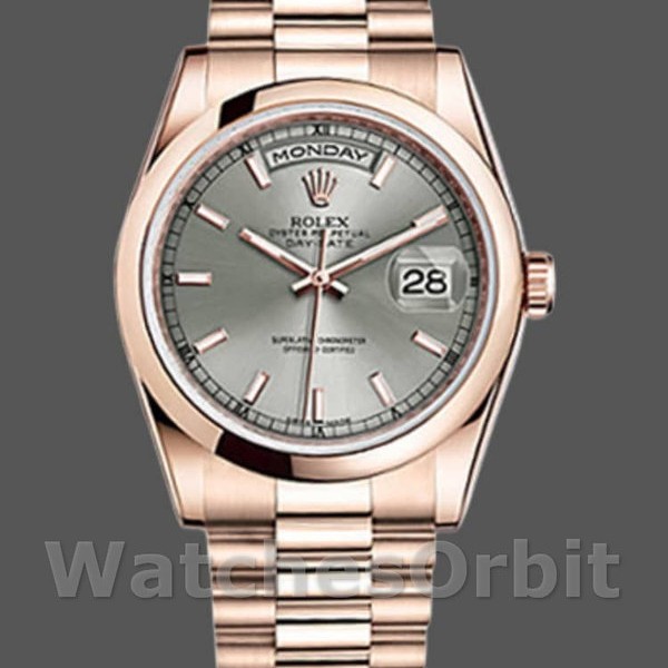 Unisexs Rolex Day-Date 36mm Unisex-118205-Rose Gold-Rhodium Grey Dial Grey Replica Image