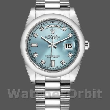 Unisex's Rolex Day-Date 36mm Unisex-118206-Ice Blue Dial-Diamond-Platinum Ice Blue