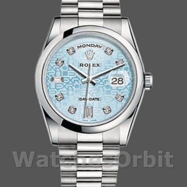Unisexs Rolex Day-Date 36mm Unisex-118206-Ice Blue-Diamonds Dial Ice Blue Replica Image