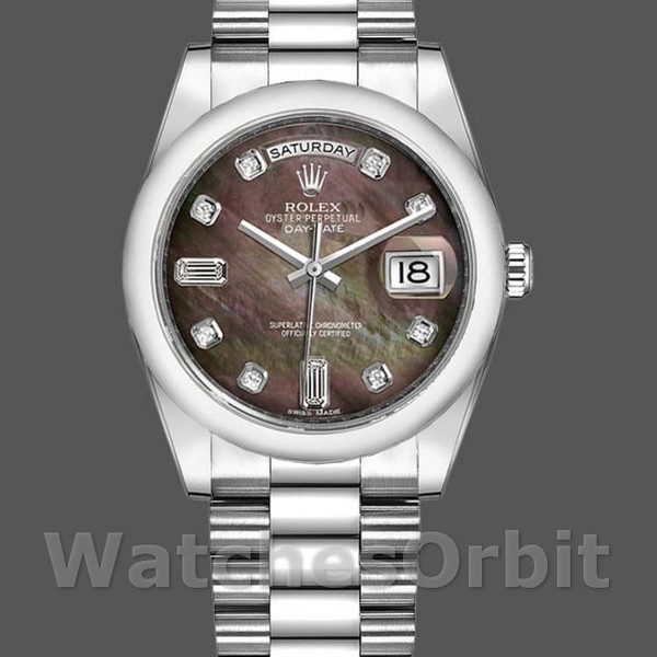 Unisexs Rolex Day-Date 36mm Unisex-118206-Mother of Pearl-Black Dial MOP Replica Image