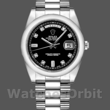Unisex's Rolex Day-Date 36mm Unisex-118206-Platinum-Black Diamond Dial Black