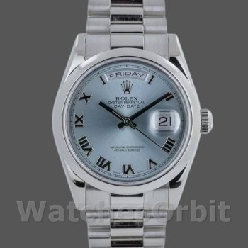 Unisex's Rolex Day-Date 36mm Unisex-118206-Platinum-Ice Blue Dial Ice Blue