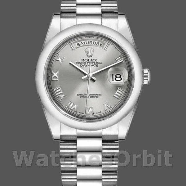 Unisexs Rolex Day-Date 36mm Unisex-118206-Rhodium Grey Dial-Roman Numerals Grey Replica Image