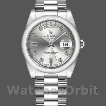 Unisex's Rolex Day-Date 36mm Unisex-118206-Silver Diamond Dial-Platinum Silver