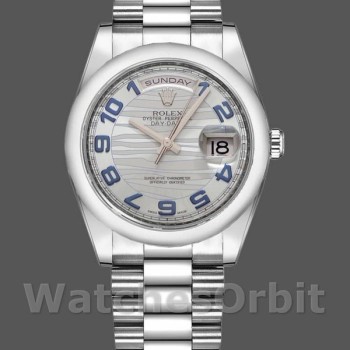 Unisex's Rolex Day-Date 36mm Unisex-118206-Wave Pattern-Ice Blue Dial-Arabic Numerals Ice Blue
