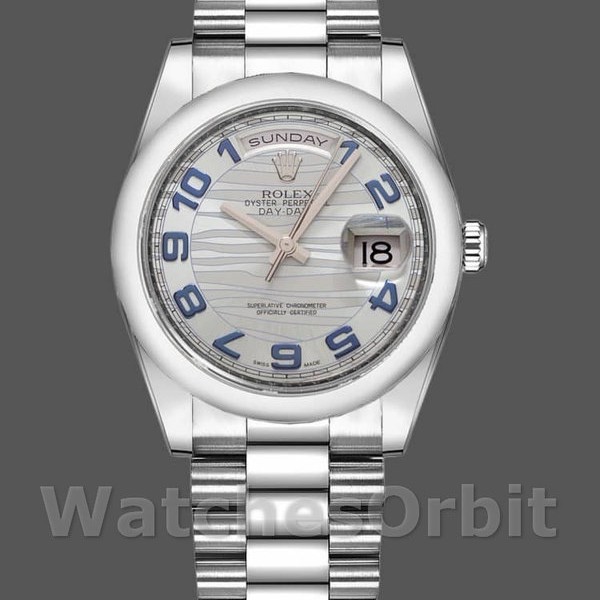 Unisexs Rolex Day-Date 36mm Unisex-118206-Wave Pattern-Ice Blue Dial-Arabic Numerals Ice Blue Replica Image