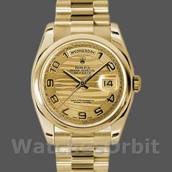 Unisex's Rolex Day-Date 36mm Unisex-118208-Arabic Numeral Wave-Champagne Dial Champagne
