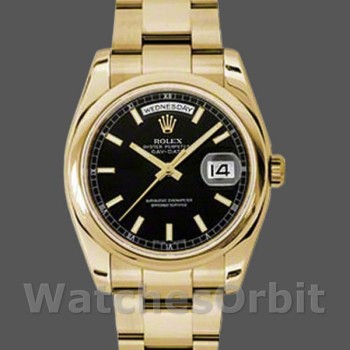 Unisex's Rolex Day-Date 36mm Unisex-118208-Black Arab Dial-Yellow Gold Black