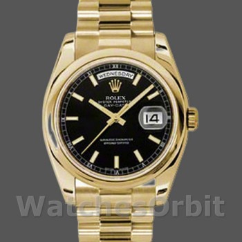 Unisex's Rolex Day-Date 36mm Unisex-118208-Black Dial-Automatic-Yellow Gold Black