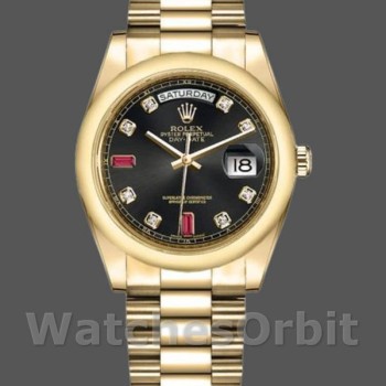 Unisex's Rolex Day-Date 36mm Unisex-118208-Black Diamond Dial Black