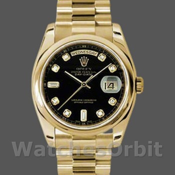 Unisex's Rolex Day-Date 36mm Unisex-118208-Black Diamond Dial Black