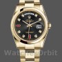 Unisex's Rolex Day-Date 36mm Unisex-118208-Black Diamond Dial-Yellow Gold Case Black