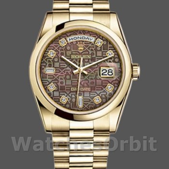 Unisex's Rolex Day-Date 36mm Unisex-118208-Black MOP-Diamond Dial MOP