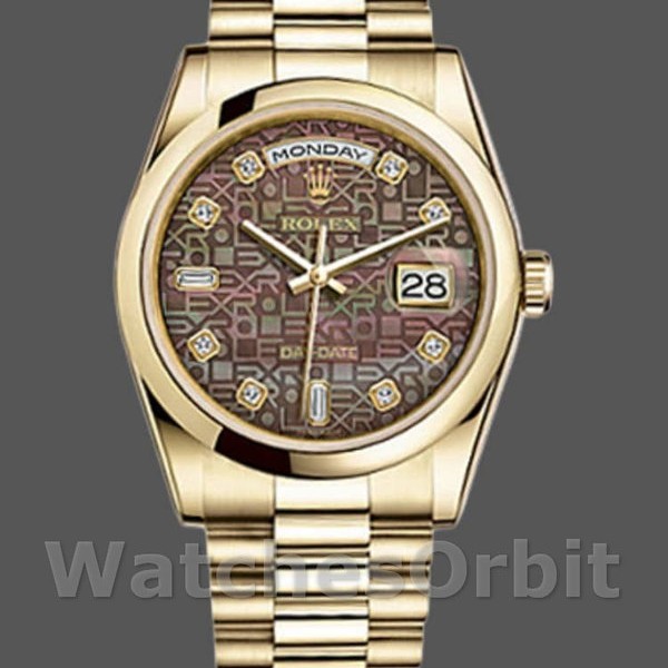 Unisexs Rolex Day-Date 36mm Unisex-118208-Black MOP-Diamond Dial MOP Replica Image