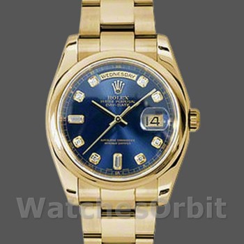 Unisex's Rolex Day-Date 36mm Unisex-118208-Blue Diamond Dial Blue
