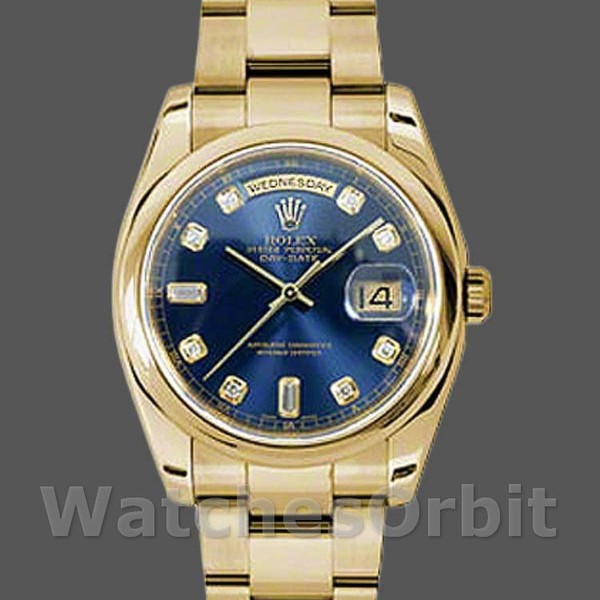 Unisexs Rolex Day-Date 36mm Unisex-118208-Blue Diamond Dial Blue Replica Image