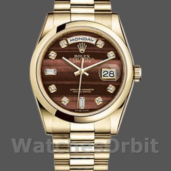 Unisex's Rolex Day-Date 36mm Unisex-118208-Bulls Eye-Diamonds Dial Brown