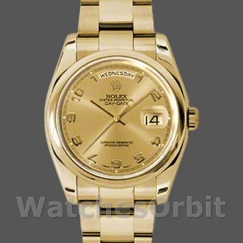 Unisex's Rolex Day-Date 36mm Unisex-118208-Champagne Dial-Arabic Numeral Hour Markers-Yellow Gold Champagne