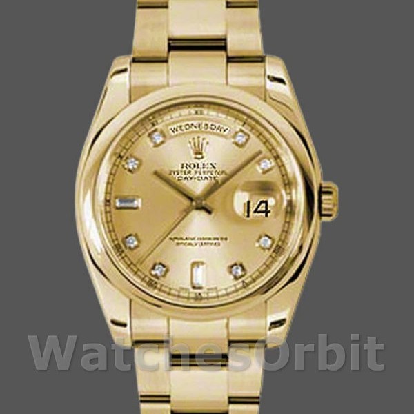 Unisexs Rolex Day-Date 36mm Unisex-118208-Champagne Diamond Dial Champagne Replica Image