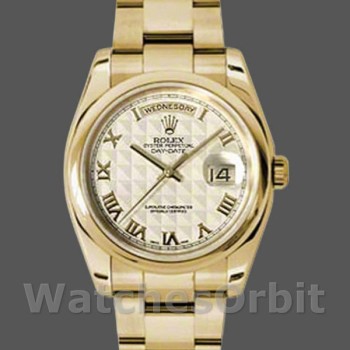 Unisex's Rolex Day-Date 36mm Unisex-118208-Roman Numeral Pyramid-Ivory Dial Ivory