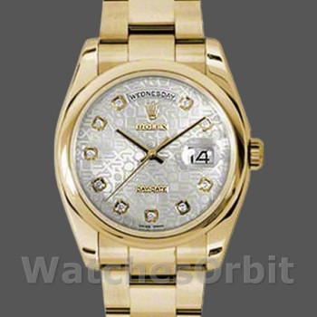 Unisex's Rolex Day-Date 36mm Unisex-118208-Silver Diamond Jubilee Dial Silver