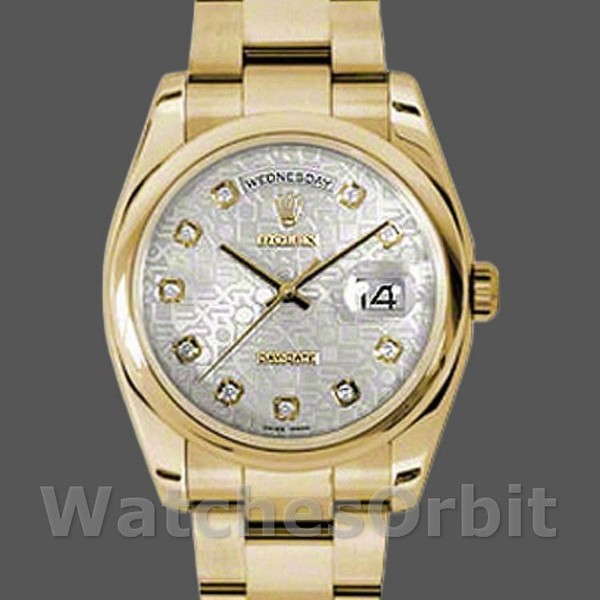 Unisexs Rolex Day-Date 36mm Unisex-118208-Silver Diamond Jubilee Dial Silver Replica Image