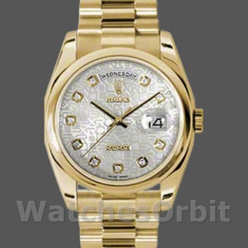 Unisex's Rolex Day-Date 36mm Unisex-118208-Silver Diamond Jubilee Dial-Yellow Gold Silver