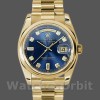 Unisexs Rolex Day-Date 36mm Unisex-118208-Yellow Gold-Blue Diamond Dial Blue Replica Image