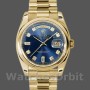 Unisex's Rolex Day-Date 36mm Unisex-118208-Yellow Gold-Blue Diamond Dial Blue