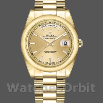 Unisex's Rolex Day-Date 36mm Unisex-118208-Yellow Gold-Champagne Dial Champagne