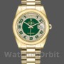 Unisex's Rolex Day-Date 36mm Unisex-118208-Yellow Gold-Green Diamond Paved-Arabic Dial Green