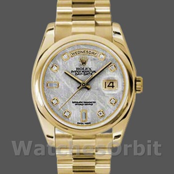 Unisex's Rolex Day-Date 36mm Unisex-118208-Yellow Gold-Meteorite Grey Diamond Dial Grey