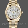 Unisexs Rolex Day-Date 36mm Unisex-118208-Yellow Gold-Mother of Pearl-Diamond Dial MOP Replica Image