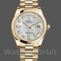 Unisex's Rolex Day-Date 36mm Unisex-118208-Yellow Gold-Mother of Pearl-Diamond Dial MOP