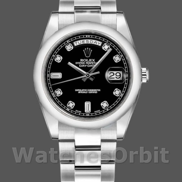 Unisexs Rolex Day-Date 36mm Unisex-118209-Black Dial Black Replica Image