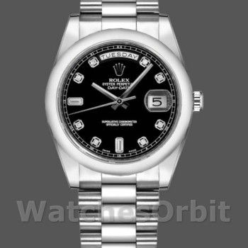 Unisex's Rolex Day-Date 36mm Unisex-118209-Black Dial-White Gold Black