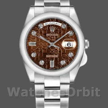 Unisex's Rolex Day-Date 36mm Unisex-118209-Jubilee-Chocolate Brown-Diamonds Dial Brown