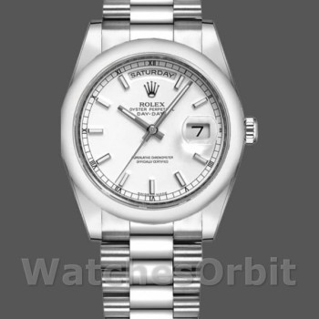 Unisex's Rolex Day-Date 36mm Unisex-118209-Oyster Bracelet-White Dial White<br />