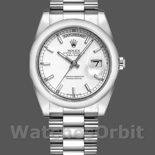Unisexs Rolex Day-Date 36mm Unisex-118209-Oyster Bracelet-White Dial White<br /> Replica Image