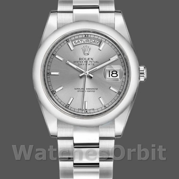 Unisexs Rolex Day-Date 36mm Unisex-118209-Silver Dial Silver Replica Image