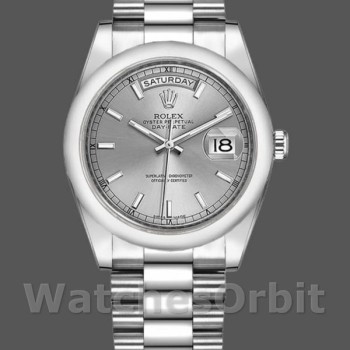 Unisex's Rolex Day-Date 36mm Unisex-118209-Silver Dial-White Gold Silver
