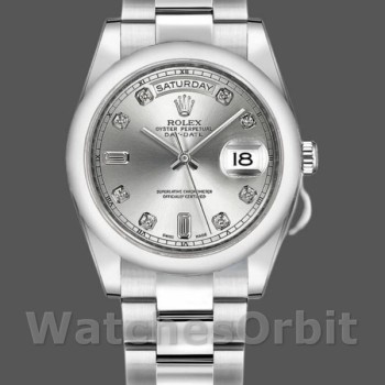 Unisex's Rolex Day-Date 36mm Unisex-118209-Silver Diamond Dial-Automatic Silver