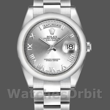 Unisex's Rolex Day-Date 36mm Unisex-118209-Silver Roman Numerals Dial-Automatic Silver