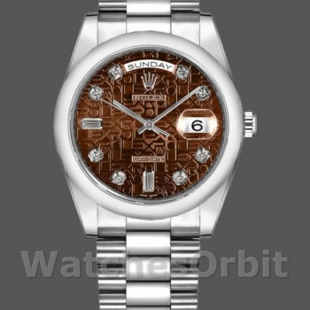 Unisex's Rolex Day-Date 36mm Unisex-118209-White Gold-Jubilee-Chocolate Brown Dial Brown