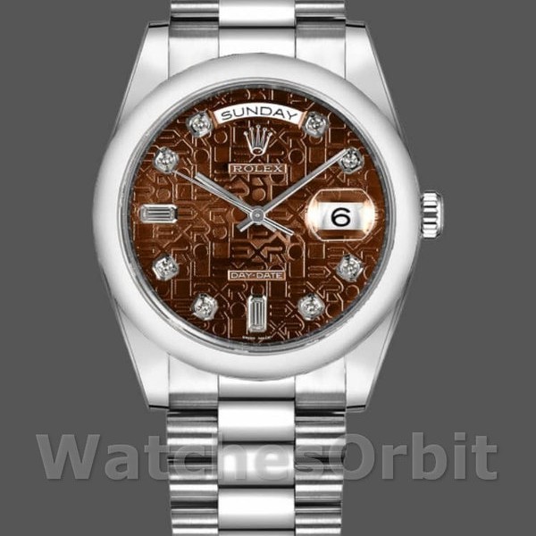 Unisexs Rolex Day-Date 36mm Unisex-118209-White Gold-Jubilee-Chocolate Brown Dial Brown Replica Image